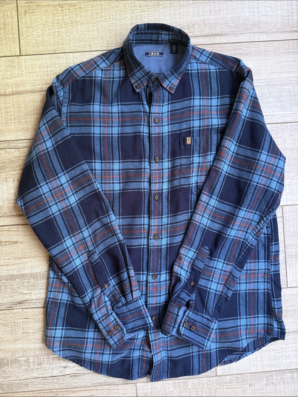 IZOD Blue Plaid Flannel Shirt Mens Size Medium